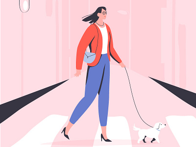 Dog walk character city dog girl illustration lisbon woman