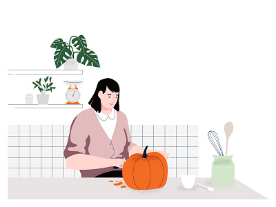 Happy Halloween character halloween illustration kitchen pumpkin woman