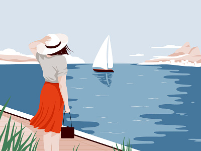 Breeze beach boat character coast design graphic illustration sailing summer vector woman
