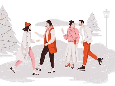 Ice skating character ice illustration people skating tree vector web women xmas