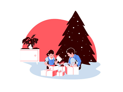 Xmas day children christmas gift illustration kids present tree vector