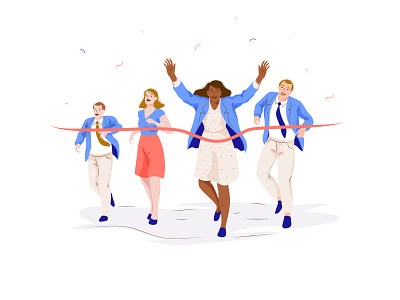Victory business character competition illustration run vector victory winning women