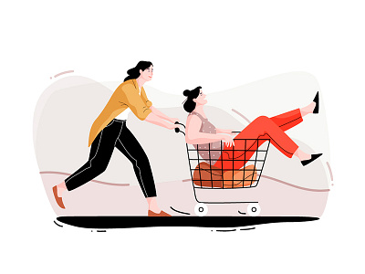 Shopping fun app cart character graphic illustration pastel people shopping vector web women