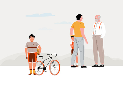 Boys & bikes app bikes boys design illustration landscape men pastel people ui vector web