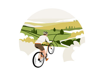Cycling app bike character cycling graphic illustration landscape man mobile nature pastel vector web