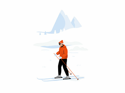 Ski character graphic illustration mountain nature pastel ski vector winter