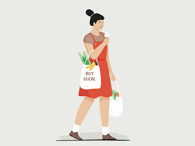 Buy local app character girl graphic illustration mobile pastel shop vector veggies web woman