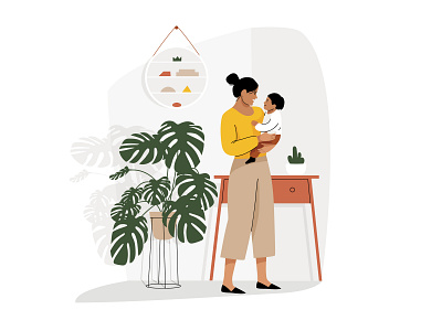 Women's Day app character girl illustration mobile mother pastel plant room vector woman women