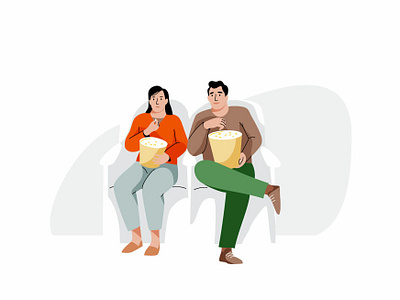 Watching telly app character film graphic illustration mobile movie pastel people popcorn vector web woman
