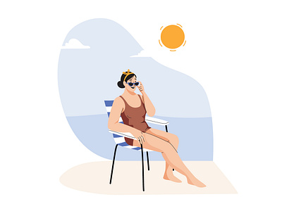 Summer days beach character illustration nature pastel summer vector woman