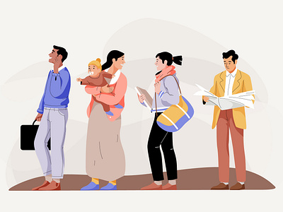 Queuing app character design graphic illustration man mobile pastel people vector web woman women