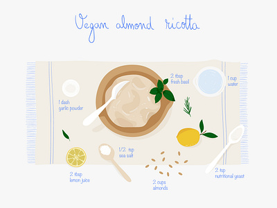 Vegan almond ricotta recipe app cooking graphic illustration ingredients mobile pastel recipe vector vegan web