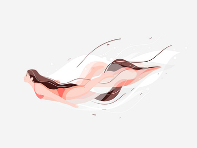 Flowing character design flow graphic illustration pastel swim woman