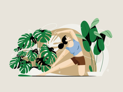 Stretching body character graphic green illustration mind pastel plant stretch vector woman yoga