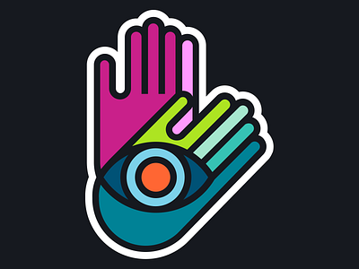 Multicolored hands and eye