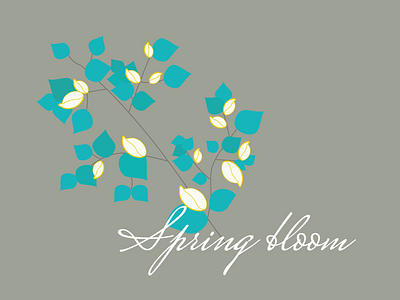 spring branch bloom blue branch design green illustration leaves minimal spring vector yellow