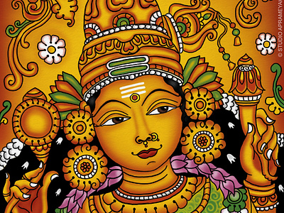 Goddess Abirami in Kerala mural | Indian folk art