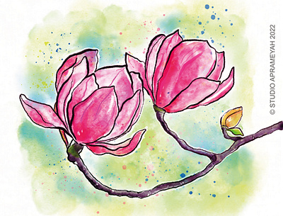 Digital watercolor painting | Magnolia flowers adobe photoshop digital painting graphic design illustration magnolia studio aprameyah watercolor illustration