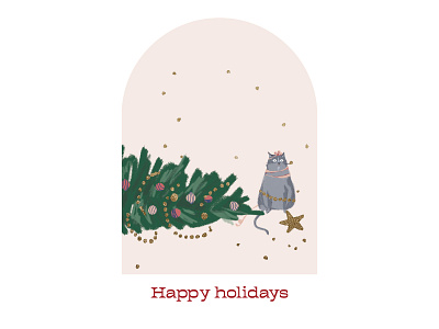 Happy holidays card 2021 art artwork card card design cat christmas christmas card christmas tree illustraion illustration art new year snow year