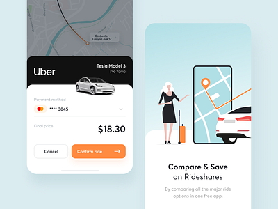Compare & Save Money on Rideshares app car comapre drive ios maise map money navigation onboarding ride rideshare share taxi tesla transport travel trip uber