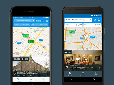 HAR Rentals' Search Screen - iOS vs. Android android app app design ios mobile mobile design mobile interface real estate ui