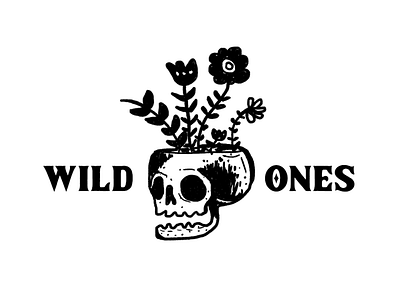 Wild Ones badge design branding design hand drawn handmade icon illustration illustrator logo skull skull logo typography vector