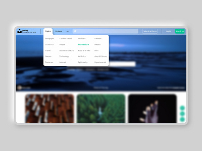 Re-designed Unsplash Topics Tab branding challenge redesign stock photos ui unsplash webdesign website concept website designing