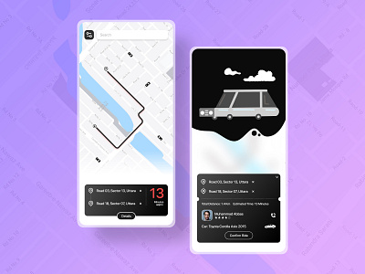 Ride Sharing App UI app blackandwhite challenge clean illustration ios maps rideshare ridesharing ui uidesign