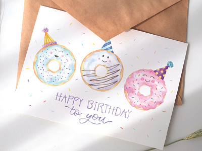 Birthday Donuts card design illustration watercolor