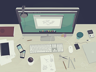 Flat workspace android design desk flat gameboy iphone mac macbook osx workspace