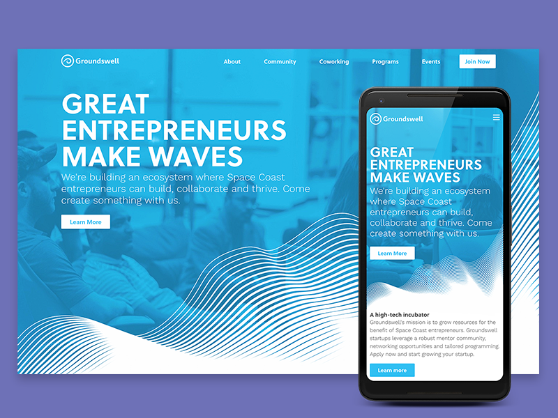Groundswell Startups web site sketch incubator startup coworking web design