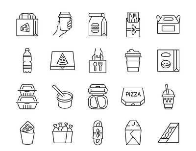 Take away icons away design drink food icon illustration line set take vector