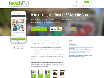 Reach150 Mobile App Landing Page app corporate landing marketing mobile reach150