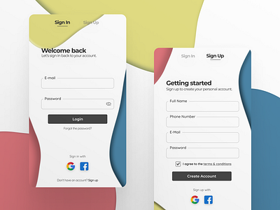 Sign in and Sign up UI (Exploration Design) account app color create account log in login register sign in signin