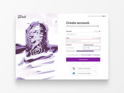 Sign up form exploration clean create account create an account form login form login page purple sign up sign up form signup ui design uiux