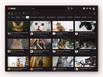 Youtube Redesign (Dark Mode) uidesign uiux web web design webdesign website website design youtube