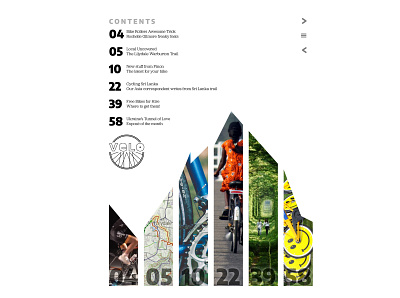 Velo Magazine Contents Page design typography