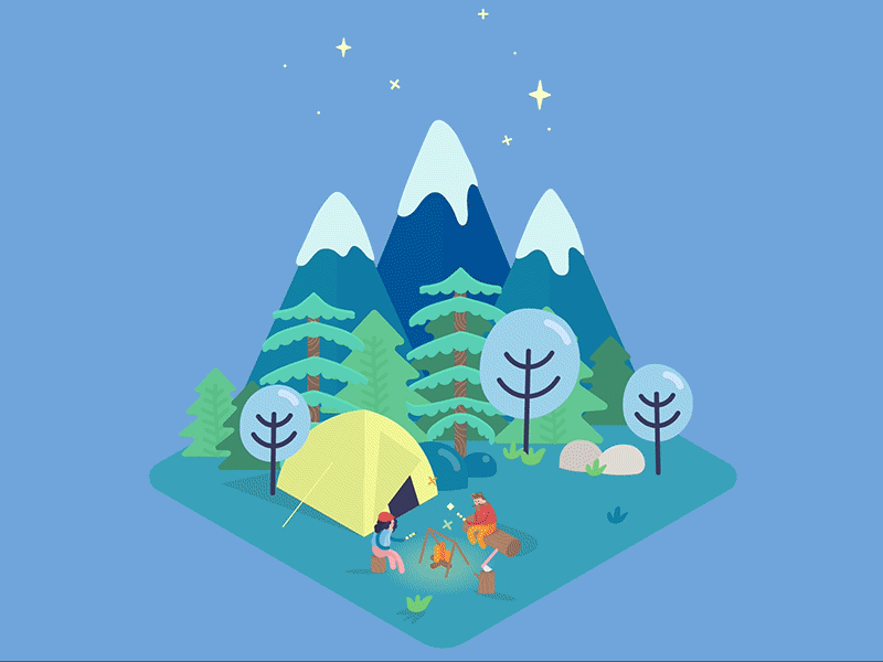 Camping SVG Animation animation camp camping character animation forest greensock gsap illustration isometric javascript motion svg