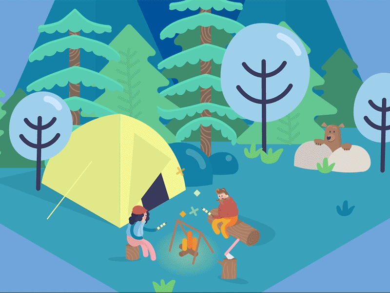 Closeup Camping SVG Animation animation camp camping character animation forest greensock gsap illustration inspiration isometric motion svg