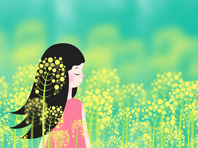 Rape flower flower sea girl animation app branding design illustration illustrator logo minimal typography ui ux