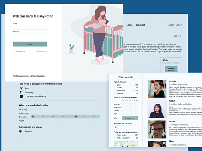 Babysitting agency design agency website calendar categories dashboard design filter icons interface map minimal registration sign in user web website