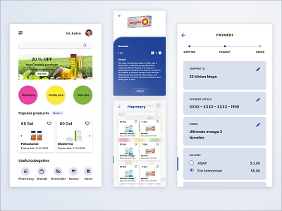 Pharmacy Delivery Mobile App about categories checkout colors delivery design interface landing page mobile app mobile app design mobile ui payment pharmacy redesign saas typogaphy ui visual design