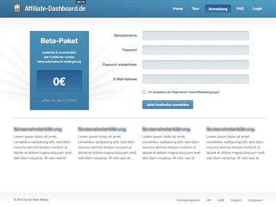 Affiliate-Dashboard.de form formular screenshot signup
