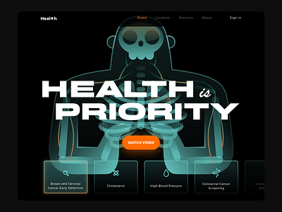 X-ray illustration blood pressure cancer character dark ui flat illustration landingpage medical people skull ui