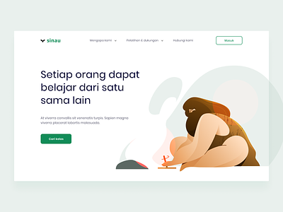 Learn something new caveman character class design education fire flat hero image illustration landingpage onboarding people simple skill ui vector