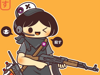Kill Your Bad Mood ak47 cartoon character concepts girl hunter illustration kawai kill skull solechan vector