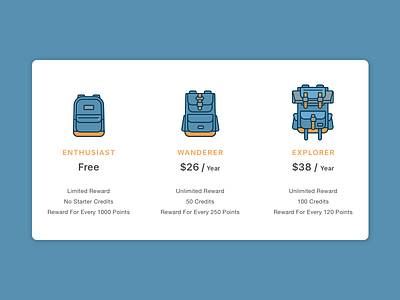 Daily UI challenge #01 — Pricing adventure backpack bag camping icon iconography illustration travel traveling vector