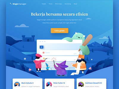 Magicmanager Landing Page Illustration colorful dragon fun gradient illustration king kingdom landing page typography web website wizard