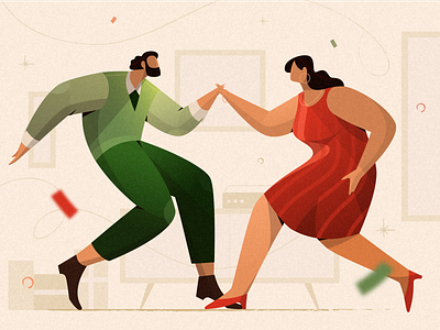 Dance brush couple dance flat happy holiday human icons illustration lineart newyear people texture vacation