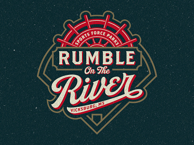 Sports Force Parks Rumble On The River Tournament Logo baseball boat branding diamond field riverboat sports tournament wheel
